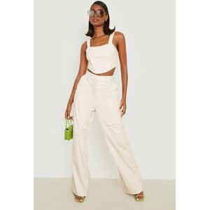 boohoo Leather Look Wide Leg Cargo Trousers