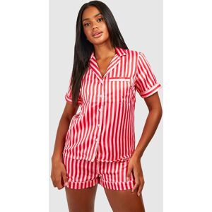 boohoo Christmas Candy Stripe Satin Pyjama Shirt & Short Set