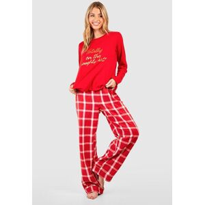 boohoo Christmas Naughty List Pyjama Long Sleeve T-shirt & Check Trouser Set