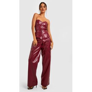 boohoo Leather Look Wide Leg Cargo Trousers