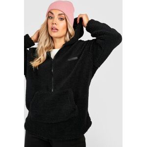 boohoo Plus Premium Borg Rubber Badge Half Zip Hoodie