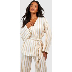 boohoo Linen Stripe Wrap Pyjama Shirt