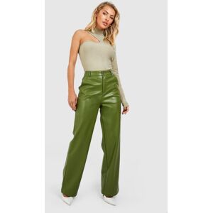 boohoo Leather Look Relaxed Fit Straight Leg Trousers