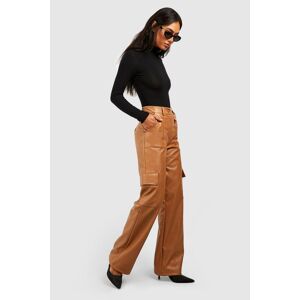boohoo Leather Look Relaxed Fit Cargo Trousers
