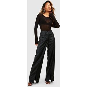 boohoo Leather Look Split Hem Straight Leg Trouser