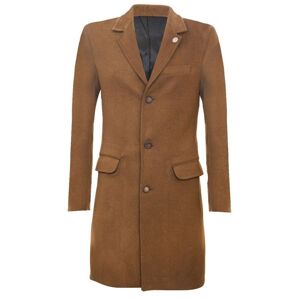 Truclothing Mens Long Brown Wool Slim Fit Overcoat - Size Medium