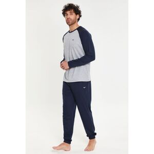 Threadbare Mens Navy 'Baddaway' Cotton Blend Contrast Sleeve Pyjama Set - Size 2xl