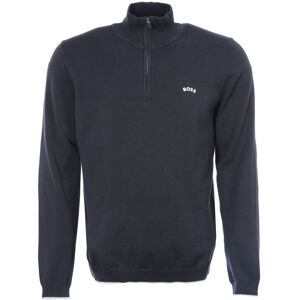 Boss Mens Zallo Curved Logo Organic Cotton Quarter Zip Jumper - Dark Blue - Navy - Size 2xl