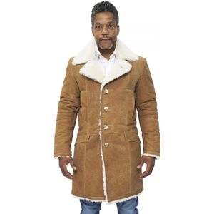 Infinity Leather Mens Warm Sheepskin Trench Coat-Managua - Tan - Size Large