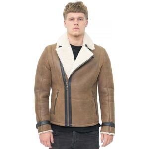 Infinity Leather Mens Double Breasted Sheepskin Biker Jacket-Manila - Tan - Size 5xl