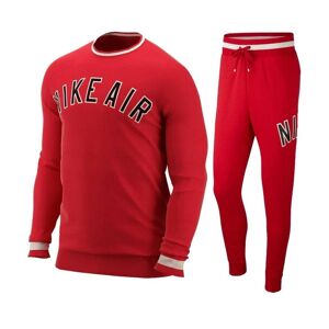 Nike Mens Air Fleece Full Crewneck Tracksuit Set Red Cotton - Size Medium