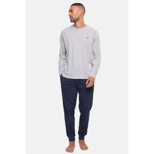 Threadbare Mens Grey 'Pitt' Cotton Blend Long Sleeve Jersey Pyjama Set - Size Large