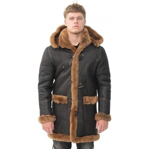 Infinity Leather Mens Winter Sheepskin Hooded Duffle Coat-Helsinki - Brown - Size Medium