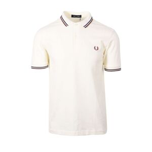 Fred Perry Mens Twin Tipped Polo Shirt Ecru/french Navy/warm Brown - White - Size X-Large
