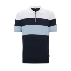 Hugo Boss Black Mens Trieste Half Zip Short Sleeved Polo Shirt Blue Stripe - Size Medium