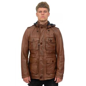 Infinity Leather Mens Hooded Trench Coat-Medellin - Tan - Size Large