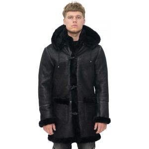 Infinity Leather Mens Winter Sheepskin Hooded Duffle Coat-Helsinki - Black - Size X-Large