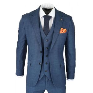 Paul Andrew Mens 3 Piece Blue Suit Prince Of Wales Check Classic Light Tailored Fit Modern - Size 50 (Chest)