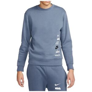 Nike Mens Club Fleece Crew Sweatshirt In Blue Cotton - Size Medium