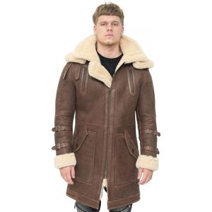 Infinity Leather Mens 3/4 Warm Sheepskin Trench Coat-Medina - Brown - Size Large