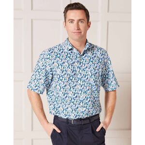 Savile Row Company Floral Print Linen-Blend Short Sleeve Shirt S - Men