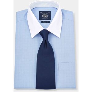 Savile Row Company Blue White Prince of Wales Check Classic Fit Shirt With White Collar & Cuffs - Double Cuff 17