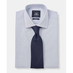 Savile Row Company White Blue Micro Check Slim Fit Shirt - Double Cuff 15 1/2