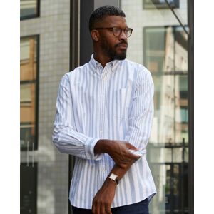 Savile Row Company Blue White Variegated Stripe Oxford Shirt S Standard - Men