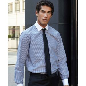 Savile Row Company Blue Bengal Stripe Slim Fit Shirt - White Double cuffs & Collar 15