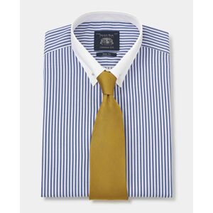 Savile Row Company Blue Bengal Stripe Slim Fit Pin Collar Shirt - White Double cuffs & Collar 15 1/2