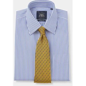 Savile Row Company Blue Twill Stripe Classic Fit Non-Iron Shirt - Single Cuff 15