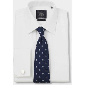 Savile Row Company White Wide Herringbone Classic Fit Non-Iron Shirt - Double Cuff 18