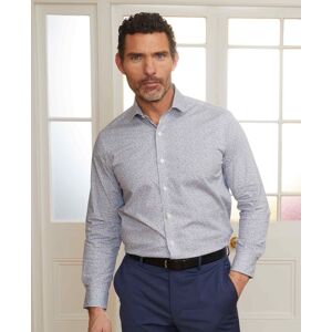 Savile Row Company Navy White Stretch Cotton Printed Slim Fit Casual Shirt M Standard - Men