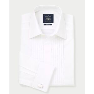 Savile Row Company White Poplin Pleated Slim Fit Double Cuff Evening Shirt 17