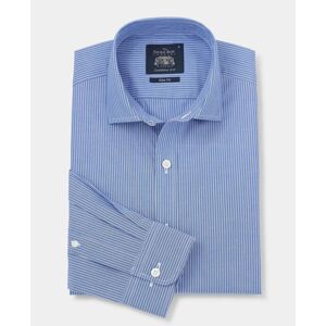 Savile Row Company Blue Poplin Stripe Slim Fit Shirt - Single Cuff M Standard - Men