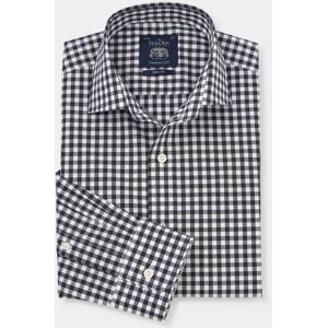 Savile Row Company Dark Navy Gingham Check Slim Fit Shirt - Single Cuff 15 1/2