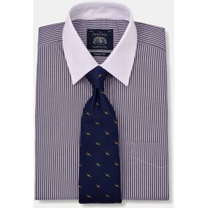 Savile Row Company Dark Navy White Stripe Cotton Poplin Classic Fit Shirt - Double White Cuff & White Collar 15 1/2