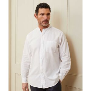 Savile Row Company White Linen/Cotton Blend Grandad Collar Shirt M Standard - Men