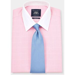 Savile Row Company Pink Prince of Wales Check Classic Fit Contrast Collar Shirt With White Collar & Cuffs 19 1/2