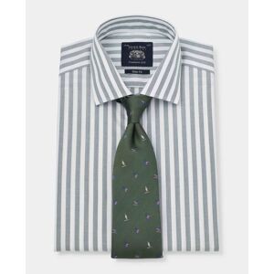 Savile Row Company Green Slim Fit Striped Shirt - Single Cuff 16 1/2