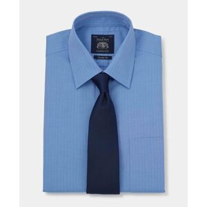 Savile Row Company Mid Blue Herringbone Classic Fit Shirt - Double Cuff 19