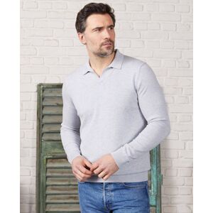 Savile Row Company Light Grey Cotton-Blend Open Collar Knit Polo  XL - Men