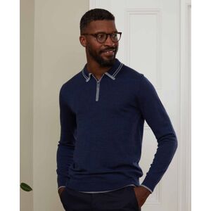 Savile Row Company Blue Merino Wool Zip-Neck Knitted Polo Shirt XXL - Men