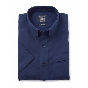 Savile Row Company Navy Linen-Blend Classic Fit Short Sleeve Shirt M - Men
