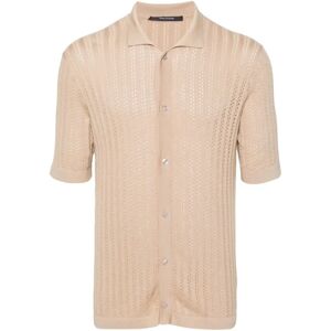 Tagliatore , Sand Cotton Knit Polo Shirt ,Beige male, Sizes: M