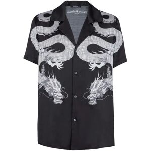 Balmain , Short-sleeved satin shirt with Dragon print ,Black male, Sizes: 2XL, M, L