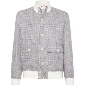 Brunello Cucinelli , Printed Pied de Poule Bomber Jacket ,Gray male, Sizes: XL, L