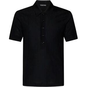 Tom Ford , Black Ribbed Luster Viscose Polo Shirt ,Black male, Sizes: L