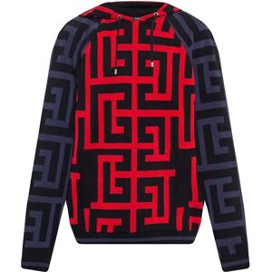 Balmain , Embroidered Monogram Hooded Sweatshirt ,Red male, Sizes: S, M