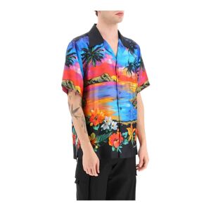 Dolce & Gabbana , Hawaii Print Short-Sleeved Silk Shirt ,Multicolor male, Sizes: XL, L
